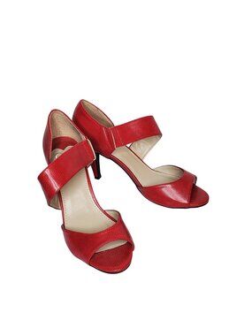 Madeline Womens Red Open-Toe Heels With Straps - Size 9.5M